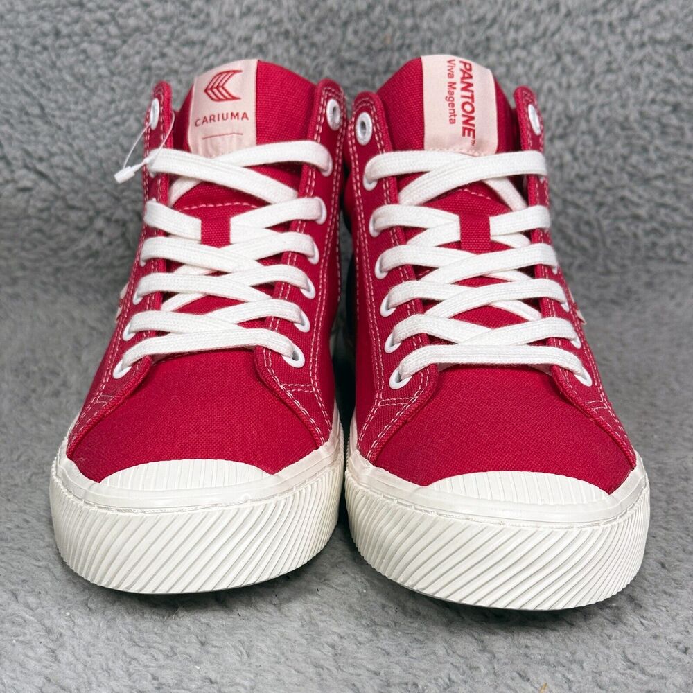 Cariuma Pantone Viva Magenta Womens Size 8 High Top Sneakers Shoes Red Canvas - Picture 2 of 9
